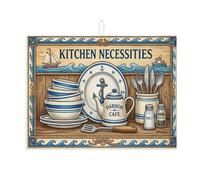 Tappetino scolapiatti nautico per bancone della cucina, con ancore blu e barca a vela, tappetino assorbente per scolapiatti estivo, in microfibra, 45,7 x 61 cm