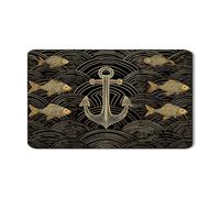 Tappetino scolapiatti nautico per bancone della cucina, design con ancore dorate e pesce, tappetino in gomma assorbente per scolapiatti a tema oceano, in pelle PU, 30,5 x 50,8 cm