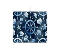 Tappetino scolapiatti nautico per bancone della cucina, ruota blu e guscio assorbente, tappetino scolapiatti estivo in microfibra per protezione bar 40,6 x 45,7 cm