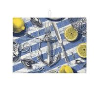 Tappetino scolapiatti nautico per bancone della cucina, tappetino assorbente per scolapiatti a righe blu, tappetino in microfibra costiera per bancone della cucina, protezione per bancone della cucina