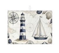 Tappetino scolapiatti nautico per bancone della cucina, tappetino assorbente per scolapiatti a righe blu, tappetino in microfibra vintage con mappa oceanica, protezione per bar, 45 x 61 cm