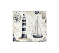 Tappetino scolapiatti nautico per bancone della cucina, tappetino assorbente per scolapiatti a righe blu, tappetino in microfibra vintage con mappa oceanica, protezione per bar, 40,6 x 45,7 cm