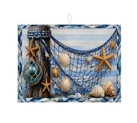 Tappetino scolapiatti nautico per bancone della cucina, tappetino assorbente per scolapiatti a righe blu, tappetino in microfibra costiera estiva per proteggere il bancone della cucina, 45,7 x 61 cm