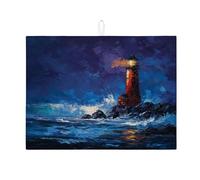 Tappetino scolapiatti nautico per bancone della cucina, tappetino assorbente per scolapiatti con faro costiero, tappetino in microfibra oceanica per protezione bancone della cucina, 45,7 x 61 cm
