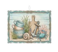 Tappetino scolapiatti nautico per bancone della cucina, tappetino assorbente per scolapiatti con granchio blu costiero, tappetino in microfibra per asciugare piatti estivi e spiaggia, per bar