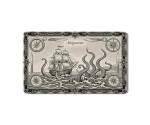 Tappetino scolapiatti nautico per bancone della cucina, tappetino scolapiatti in gomma assorbente nero vintage con nave e polipo, per tutte le stagioni, tappetino in pelle PU costiera 30,5 x 50,8 cm