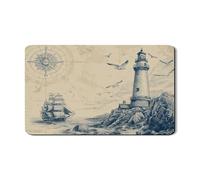 Tappetino scolapiatti nautico per bancone della cucina, tappetino scolapiatti in gomma assorbente vintage con faro, tappetino scolapiatti marittimo in pelle PU per bar, 30,5 x 50,8 cm