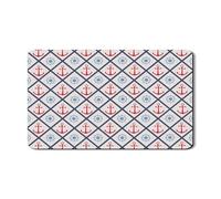 Tappetino scolapiatti nautico per cucina, con ancore rosse e ruota blu, tappetino in gomma assorbente, tappetino estivo in pelle PU per bar 30,5 x 50,8 cm
