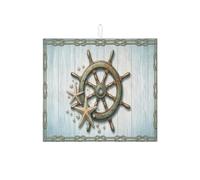 Tappetino scolapiatti nautico per cucina, tappetino assorbente per scolapiatti a forma di nave blu, tappetino in microfibra con stella marina costiera per decorazione da spiaggia, 40,6 x 45,7 cm
