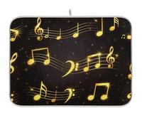 Tappetino scolapiatti nero con note musicali dorate, reversibile, tappetino assorbente per bancone della cucina, 45,7 x 61 cm