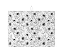 Tappetino scolapiatti nero floreale per bancone della cucina, tappetino scolapiatti assorbente con fiori vintage, tappetino scolapiatti in microfibra botanica primaverile 45,7 x 61 cm