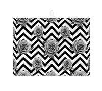 Tappetino scolapiatti nero per bancone della cucina, motivo a zigzag rosa, assorbente, tappetino scolapiatti moderno in microfibra per proteggere il bancone della cucina, 45,7 x 61 cm