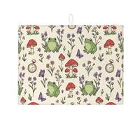Tappetino scolapiatti per anfibi e funghi per bancone della cucina, tappetino scolapiatti assorbente verde floreale, tappetino scolapiatti in microfibra per bar 45,7 x 61 cm