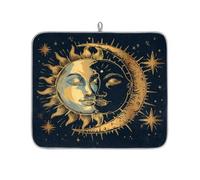Tappetino scolapiatti per bancone della cucina, 40,6 x 45,7 cm, fantasia celestiale, sole, luna, assorbente, in microfibra, antiscivolo, reversibile, per piano di lavoro, lavello, bar