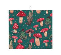 Tappetino scolapiatti per bancone della cucina, 40,6 x 45,7 cm, in microfibra, con funghi rossi, assorbente, grande, per piani di lavoro della cucina, lavelli, scolapiatti