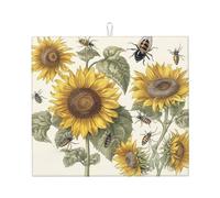 Tappetino scolapiatti per bancone della cucina, 40,6 x 45,7 cm, in microfibra, con girasoli e insetti, assorbente, per piani di lavoro della cucina, lavelli, scolapiatti