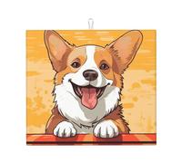 Tappetino scolapiatti per bancone della cucina, 40,6 x 45,7 cm, in microfibra, con simpatico cane corgi, assorbente, grande, scolapiatti per piani di lavoro della cucina, lavelli, scolapiatti