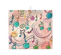 Tappetino scolapiatti per bancone della cucina, 40,6 x 45,7 cm, in microfibra, per scolapiatti con note musicali in stile cartone animato, assorbente, per piani di lavoro della cucina, lavelli