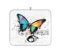 Tappetino scolapiatti per bancone della cucina, 40,6 x 45,7 cm, motivo farfalla note musicali, tappetino scolapiatti in microfibra assorbente, tappetino antiscivolo reversibile per piano di lavoro
