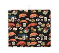 Tappetino scolapiatti per bancone della cucina, 45,7 x 40,6 cm, assorbente in microfibra, tappetino scolapiatti per sushi giapponese, nero, per piani di lavoro della cucina, lavelli, scolapiatti