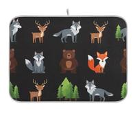 Tappetino scolapiatti per bancone della cucina, 45,7 x 40,6 cm, assorbente, reversibile, tappetino scolapiatti per cucina, motivo: animali e foresta