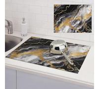 Tappetino scolapiatti per bancone della cucina, 45,7 x 61 cm, assorbente in microfibra, tappetino scolapiatti nero bianco e oro in marmo per piani di lavoro della cucina, lavelli, scolapiatti