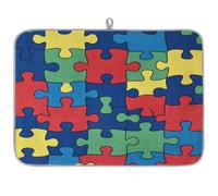 Tappetino scolapiatti per bancone della cucina, 45,7 x 61 cm, colorato puzzle puzzle assorbente in microfibra, tappetino scolapiatti reversibile antiscivolo per piano di lavoro, lavello da bar