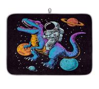 Tappetino scolapiatti per bancone della cucina, 45,7 x 61 cm, motivo: astronauta, galassia e dinosauro, assorbente, in microfibra, antiscivolo, reversibile, per piano di lavoro, lavello e bar