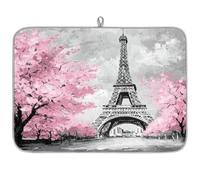 Tappetino scolapiatti per bancone della cucina, 45,7 x 61 cm, motivo Torre Eiffel, in microfibra, assorbente, antiscivolo, reversibile, per piano di lavoro, lavello e bar