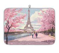 Tappetino scolapiatti per bancone della cucina, 45,7 x 61 cm, scena romantica, Torre Eiffel, assorbente, in microfibra, tappetino scolapiatti reversibile antiscivolo per piano di lavoro, lavello e bar