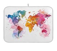 Tappetino scolapiatti per bancone della cucina Acquerello Mappa del Mondo Stuoia di asciugatura Assorbente Microfibra Scolapiatti Pad Riutilizzabile Lavabile Stuoia Scolapiatti Medio 40x45