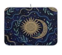 Tappetino scolapiatti per bancone della cucina, artistico, con sole e luna, vintage, scuri, per la decorazione della casa, cucina, 45,7 x 61 cm