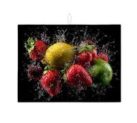 Tappetino scolapiatti per bancone della cucina, assorbente, per scolapiatti con frutti di bosco e agrumi, tappetino estivo in microfibra, 45,7 x 61 cm