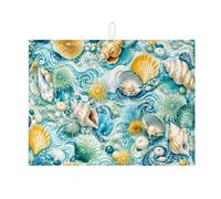 Tappetino scolapiatti per bancone della cucina, con conchiglie blu oceano, tappetino scolapiatti assorbente, tappetino in microfibra costiera estiva per proteggere bar, 45,7 x 61 cm