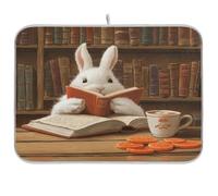 Tappetino scolapiatti per bancone della cucina con coniglietto che legge un libro, tappetino assorbente in microfibra scolapiatti riutilizzabile lavabile tappetino scolapiatti medio 40 x 45 cm