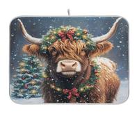 Tappetino scolapiatti per bancone della cucina, con fiocco di neve, mucca delle Highland, tappetino scolapiatti in microfibra, riutilizzabile, lavabile, medio, 45 x 60 cm
