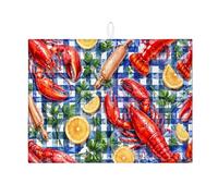 Tappetino scolapiatti per bancone della cucina, con stampa di aragosta, assorbente per piatti e frutti di mare rosso, tappetino scolapiatti in microfibra per bancone della cucina, protezione per