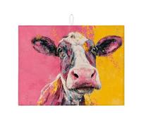Tappetino scolapiatti per bancone della cucina, con stampa di mucca, tappetino assorbente per scolapiatti divertente, color pesca e giallo, tappetino in microfibra per proteggere il bar, 45,7 x 61 cm