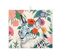 Tappetino scolapiatti per bancone della cucina, con stampa di tigre bianca, assorbente, per stoviglie da bar, 45,7 x 40,6 cm