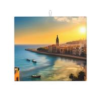 Tappetino scolapiatti per bancone della cucina, con stampa tramonto a Barcellona, assorbente, per stoviglie da bar, 45,7 x 40,6 cm