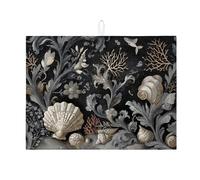 Tappetino scolapiatti per bancone della cucina, design a conchiglia, tappetino scolapiatti assorbente in microfibra nautica per protezione bar 45,7 x 61 cm