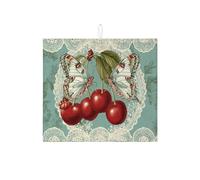 Tappetino scolapiatti per bancone della cucina, design con farfalle e ciliegie, tappetino per scolapiatti assorbente estetico vintage, tappetino scolapiatti in microfibra per la stagione primaverile