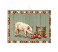 Tappetino scolapiatti per bancone della cucina, design rustico con maiali da fattoria, assorbente, tappetino scolapiatti in microfibra Spring Country per decorazione bancone della cucina, 45,7 x 61 cm
