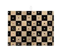 Tappetino scolapiatti per bancone della cucina, design vintage con stelle e luna, tappetino scolapiatti assorbente in microfibra, 45,7 x 61 cm, colore: nero e beige