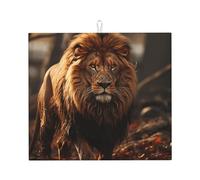 Tappetino scolapiatti per bancone della cucina, grande, super assorbente, con immagine di leone, in microfibra, antiscivolo, tappetino scolapiatti per lavelli e caffettiera, 46 x 41 cm