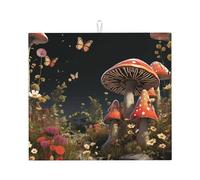 Tappetino scolapiatti per bancone della cucina, grande, super assorbente, stile fiaba, funghi, in microfibra, antiscivolo, tappetino scolapiatti per lavelli, caffettiera, 46 x 41 cm