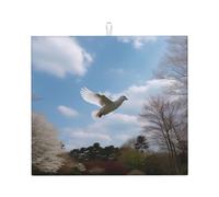 Tappetino scolapiatti per bancone della cucina, grande, super assorbente, tappetino scolapiatti a forma di colomba bianca, in microfibra, antiscivolo, tappetino scolapiatti per lavelli e caffettiera