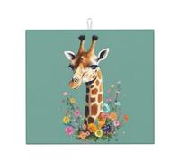 Tappetino scolapiatti per bancone della cucina, grande, super assorbente, tappetino scolapiatti con giraffa con fiori in microfibra, tappetino antiscivolo da cucina per lavelli e caffettiera, 46 x 41