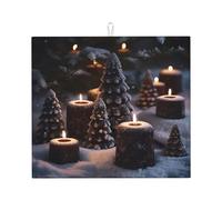 Tappetino scolapiatti per bancone della cucina, grande, super assorbente, tappetino scolapiatti con neve sulla candela, in microfibra, antiscivolo, tappetino scolapiatti per lavelli, caffettiera, 46 x