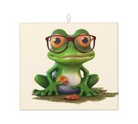 Tappetino scolapiatti per bancone della cucina, grande, super assorbente, tappetino scolapiatti con rana che indossa occhiali in microfibra, tappetino antiscivolo per scolapiatti per lavelli e